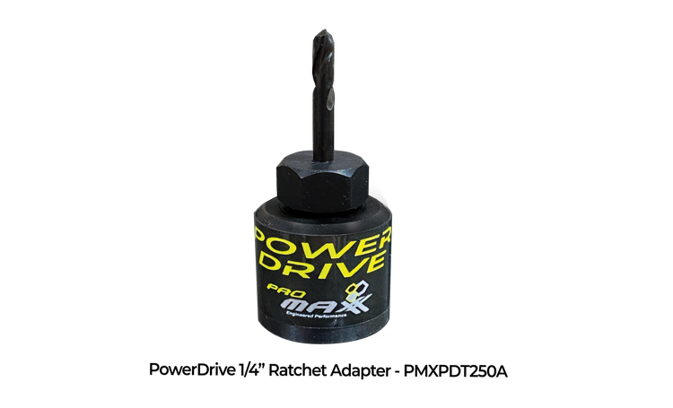 PROMAXX IS INTRODUCING POWERDRIVE™; A SMALL DEVICE THAT TURNS ANY ¼” AIR OR ELECTRIC RATCHET INTO A POWERFUL TORQUE FILLED DRILL.
