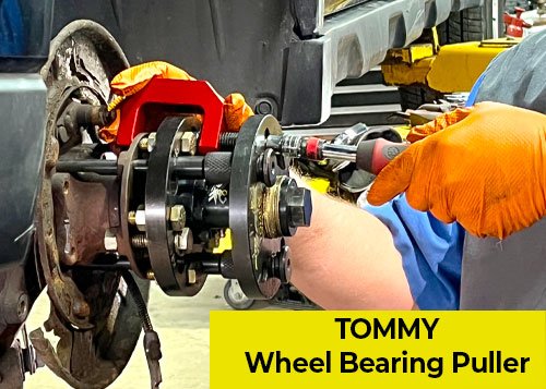 Tech Keeps Tommy Wheel Hub Bearing Puller and Rail Accessory At The Top of His Tool Arsenal To Remove Stubborn Bearings