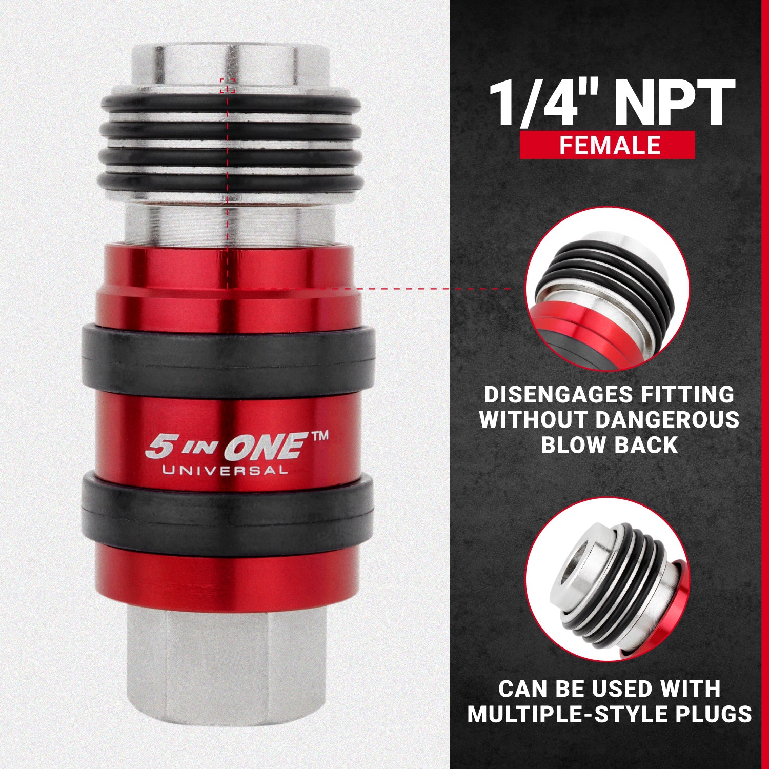 5 In ONE® Universal Safety Exhaust Quick-Connect Industrial Coupler, 1/4