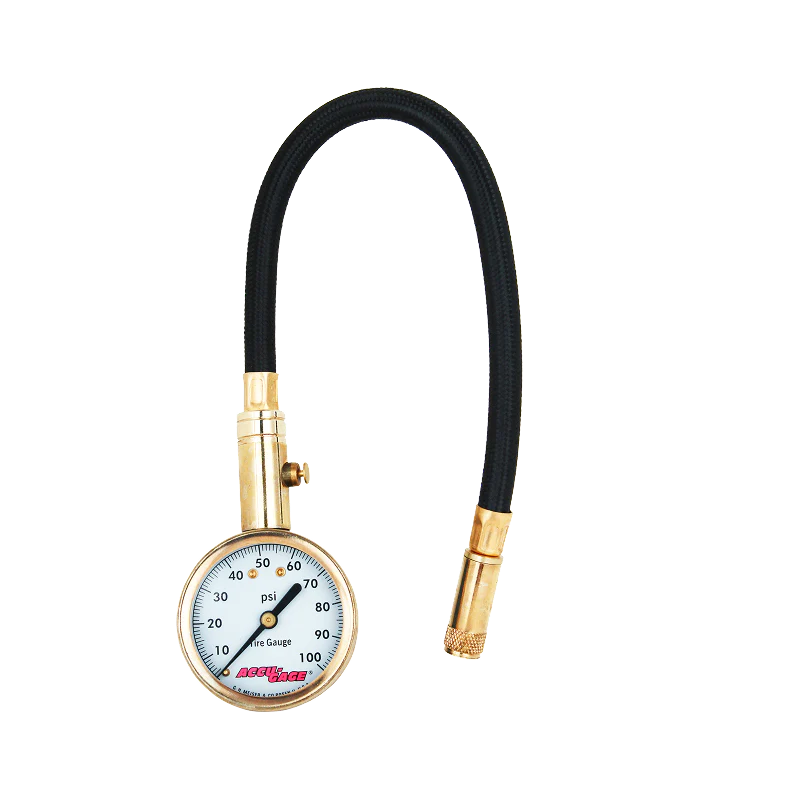 ACCU-GAGE® by Milton® Dial Tire Pressure Gauge with Straight Air Chuck and 11 in. Braided Hose - ANSI Certified for Motorcycle/Car/Truck Tires (0-100 PSI)