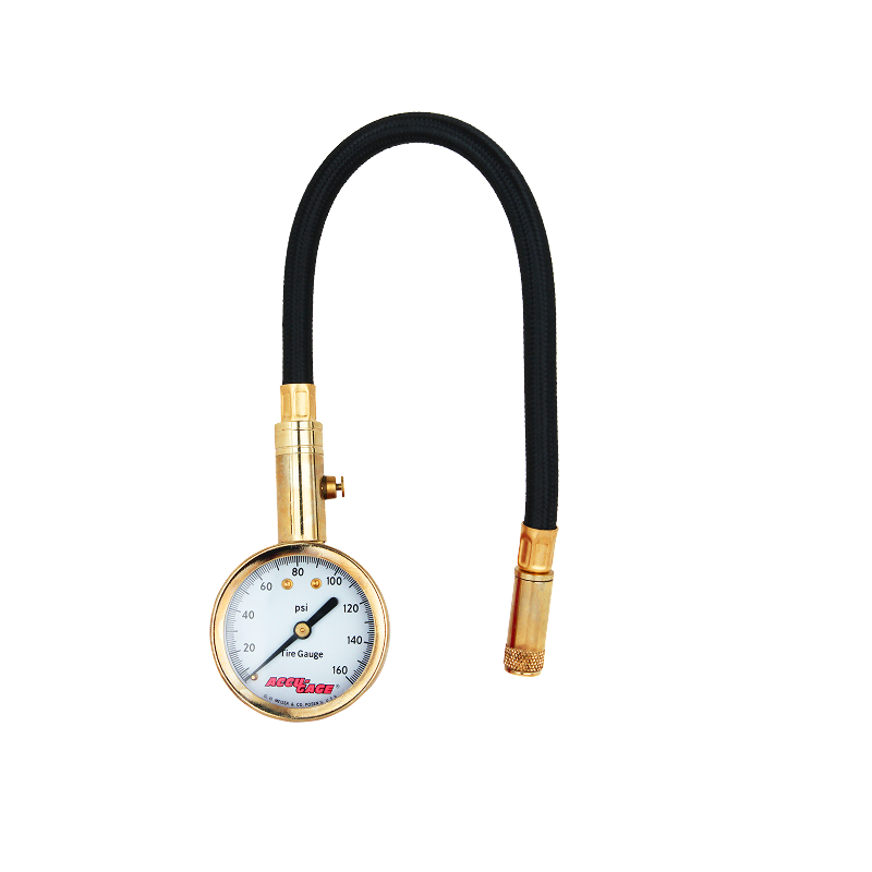 ACCU-GAGE® by Milton® Dial Tire Pressure Gauge with Straight Air Chuck and 11 in. Braided Hose - ANSI Certified for Motorcycle/Car/Truck Tires (0-160 PSI)