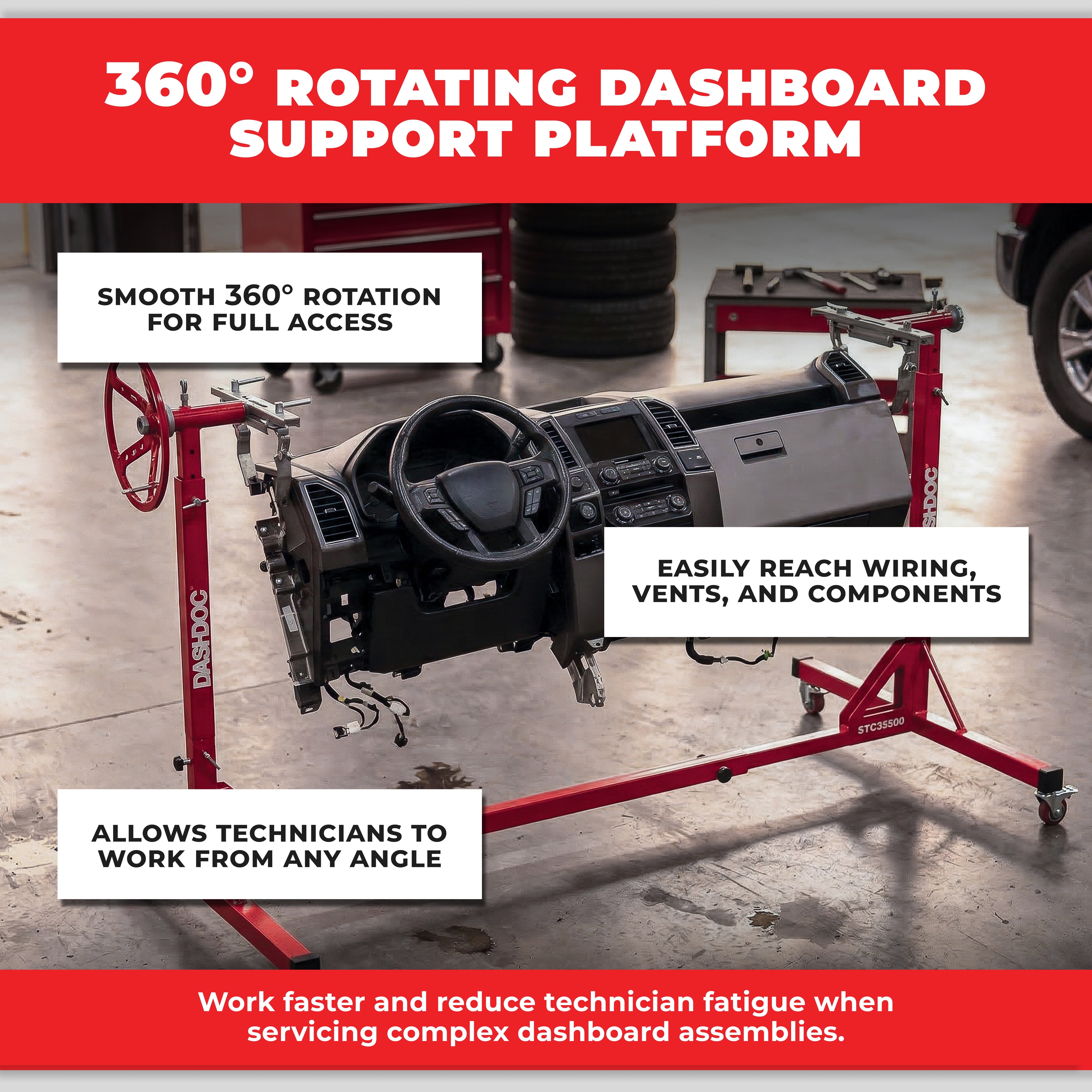 Auto dashboard service repair workbench with 360° rotation