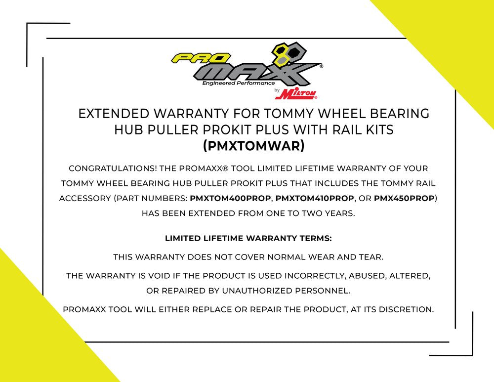 Extended Warranty for Tommy Wheel Bearing Hub Puller ProKit Plus with Rail Kits (PMXTOMWAR)