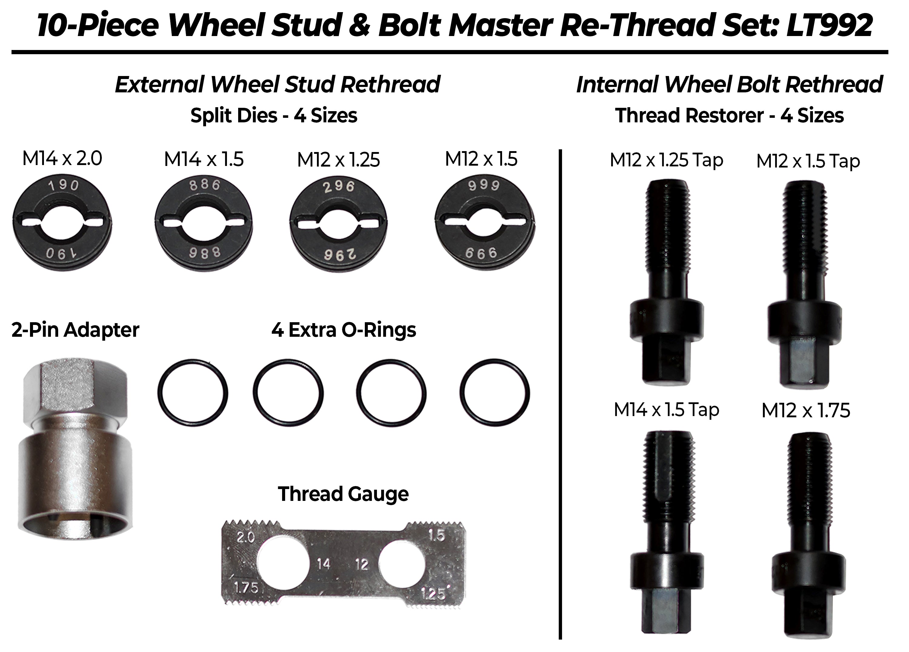 10-Piece Wheel Hub Master Rethread Kit Damaged Stud / Bolts — ProMAXX Tool