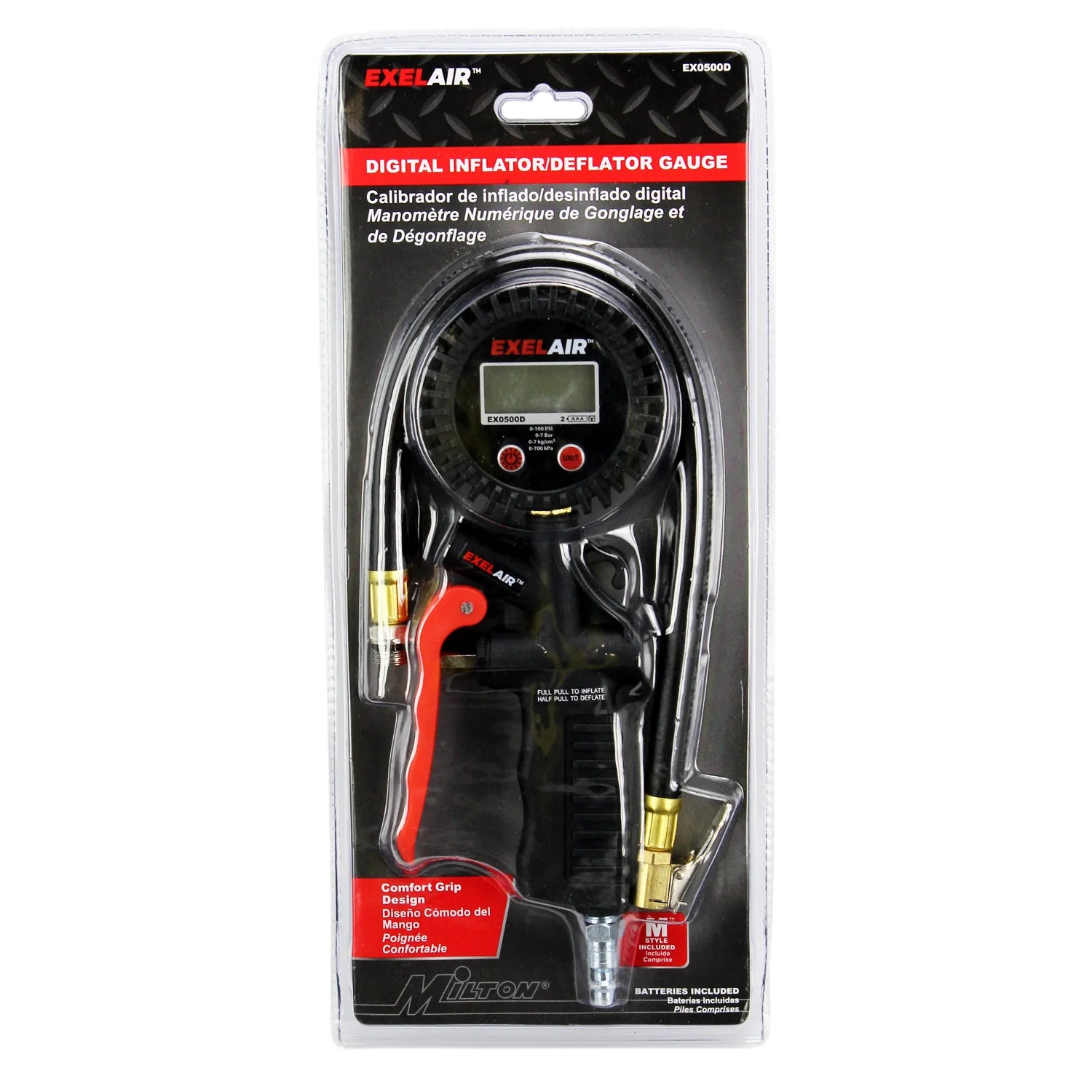 EXELAIR Analog Pistol Grip Tire Inflator/Deflator Gauge, 16” Air Hose and Easy-Clip Chuck