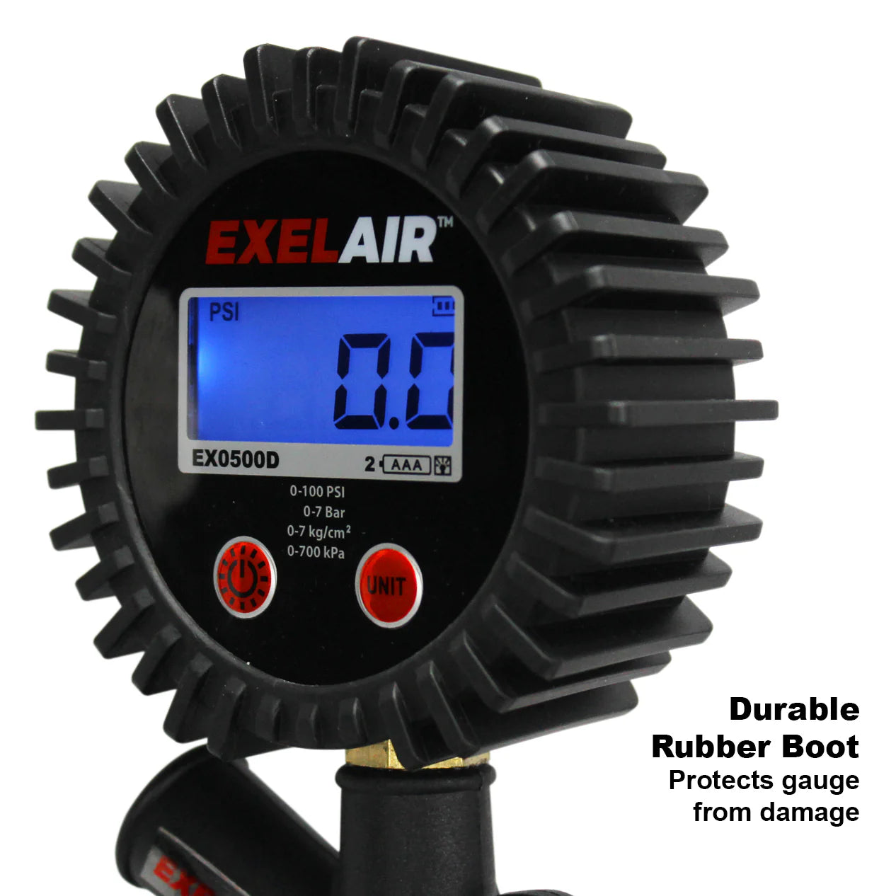 EXELAIR Analog Pistol Grip Tire Inflator/Deflator Gauge, 16” Air Hose and Easy-Clip Chuck