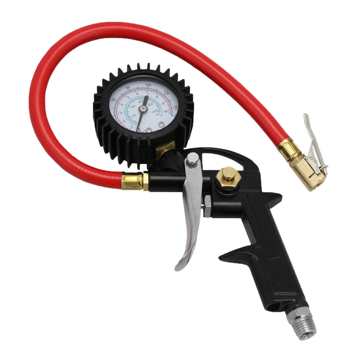 EXELAIR Analog Pistol Grip Tire Inflator/Deflator Gauge, 13” Air Hose and Easy-Clip Chuck