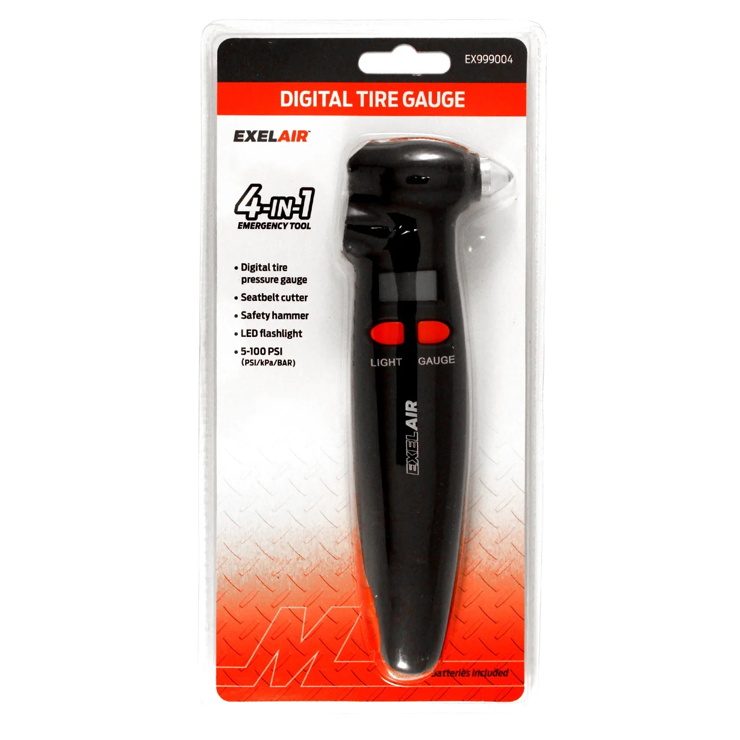 EXELAIR 4-in-1 Digital Tire Pressure Gauge 100 PSI, Multi-purpose Emergency Tool