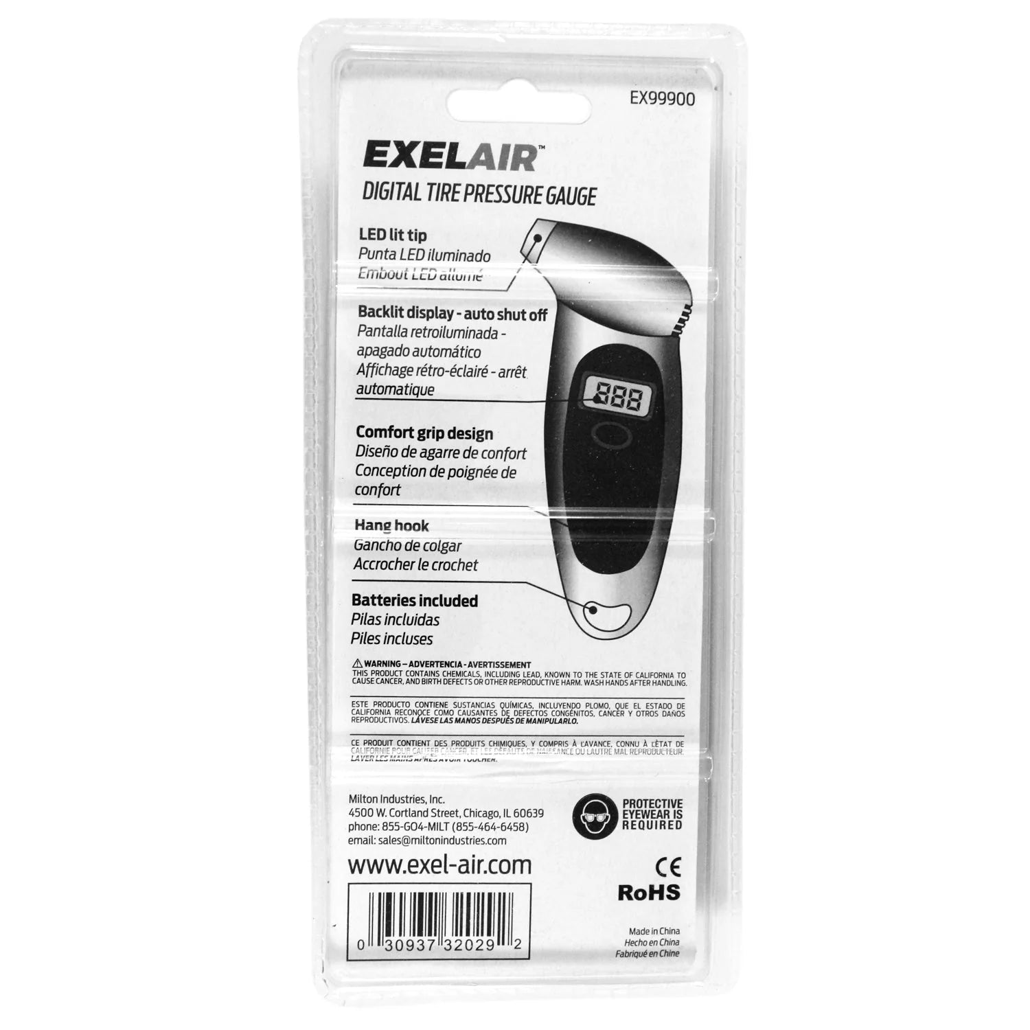 EXELAIR® by Milton® Digital Tire Gauge, LED Light Tip, 5-100 PSI (EX99900)