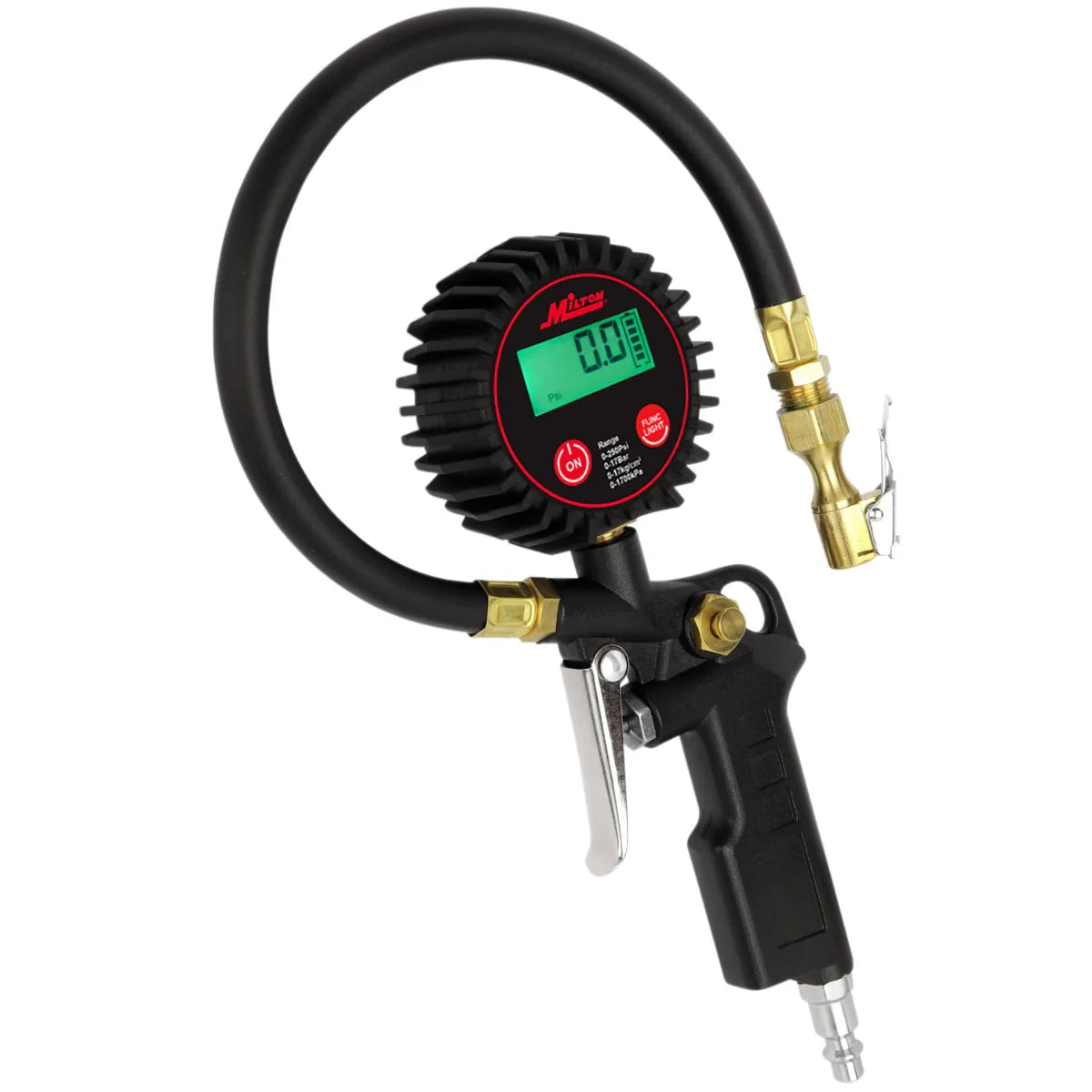 Digital Tire Inflator w/Accurate Tire Pressure Gauge, 0-250 PSI, 14” Air Hose, Brass Lock-On Clip Air Chuck & Compressor Accessories