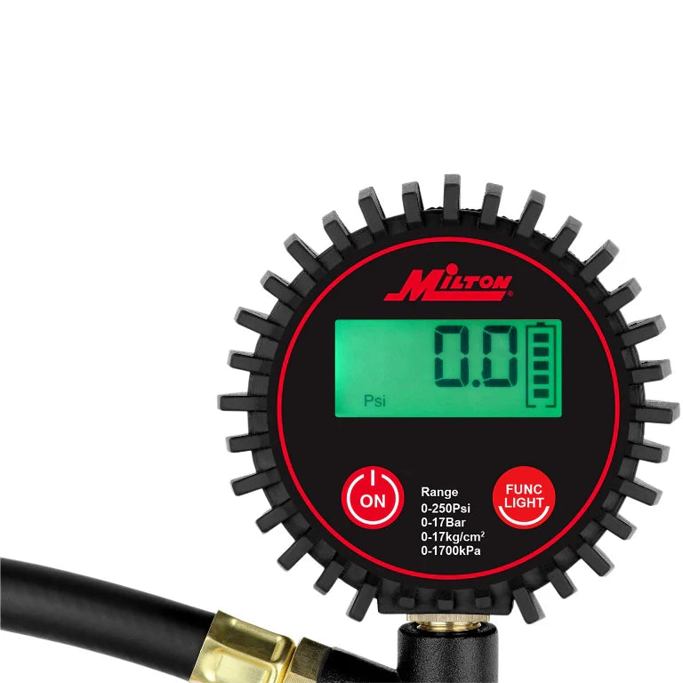 Digital Tire Inflator w/Accurate Tire Pressure Gauge, 0-250 PSI, 14” Air Hose, Brass Lock-On Clip Air Chuck & Compressor Accessories