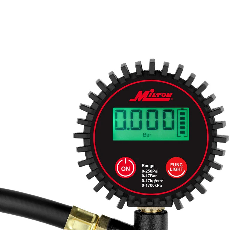 Digital Tire Inflator w/Accurate Tire Pressure Gauge, 0-250 PSI, 14” Air Hose, Brass Lock-On Clip Air Chuck & Compressor Accessories