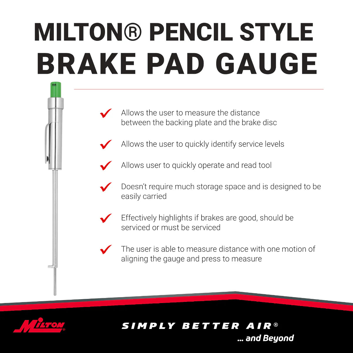 Pencil-Style Brake Pad Gauge, Easy to Read Color Coded, 0 to 20mm