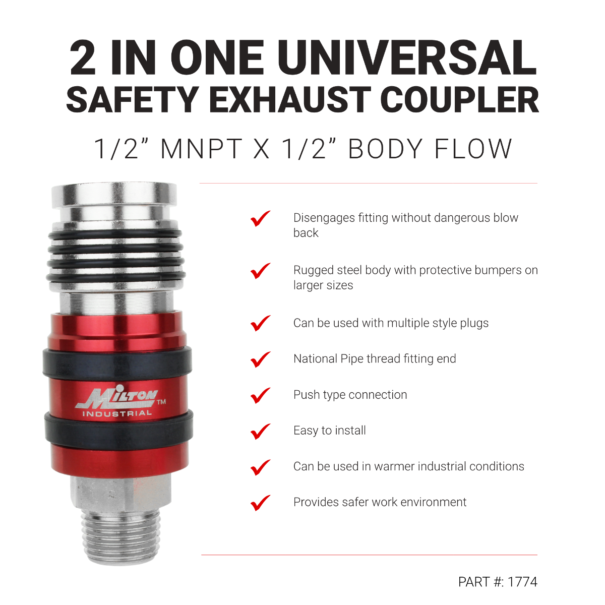 2-in-One Universal Safety Exhaust Industrial Coupler, 1/2