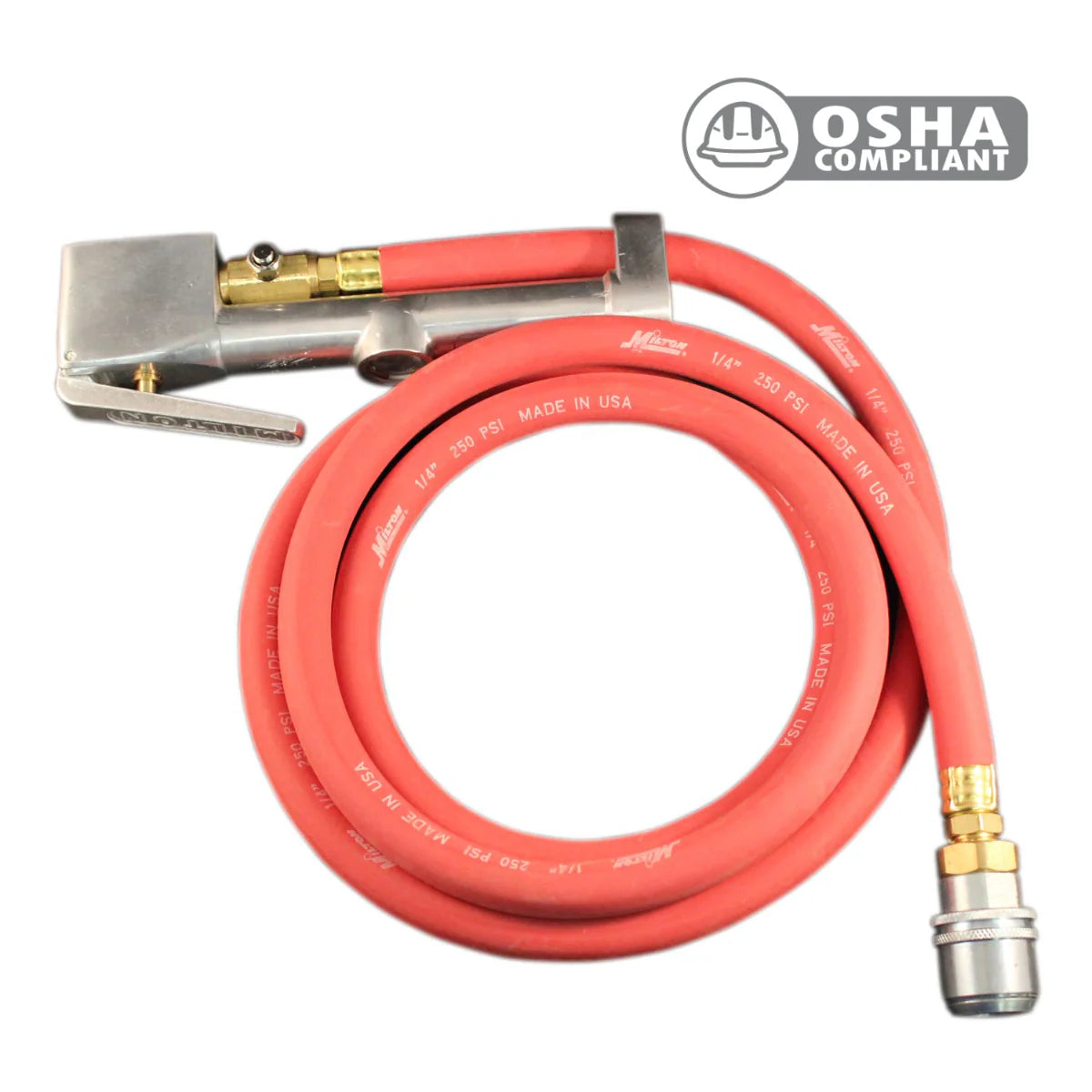Large Bore Inflator Gauge with 6' Hose Assembly, Full Swivel, 1/4