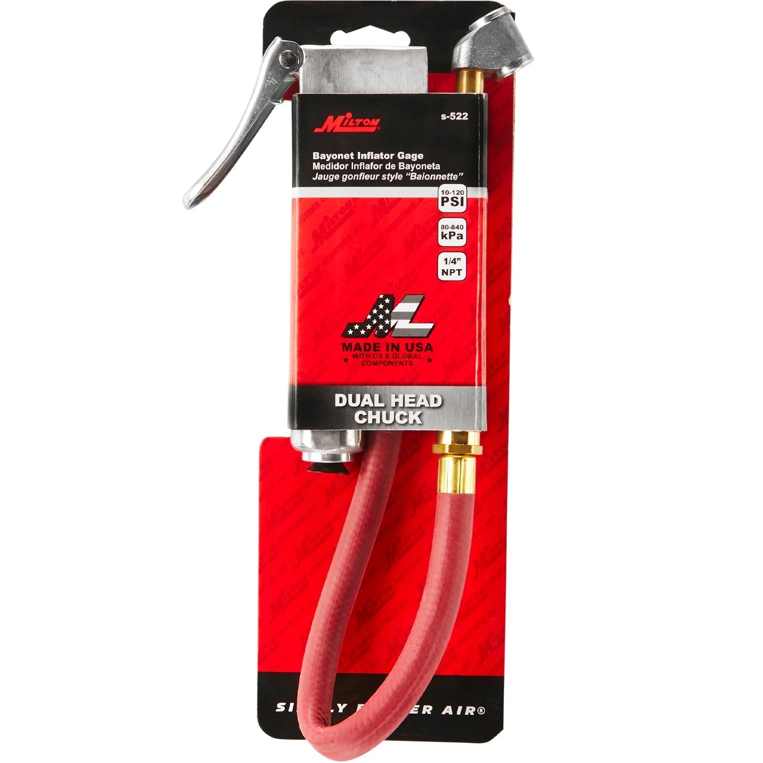 Bayonet Tire Inflator and Air Pressure Gauge, Dual Truck Tire Air Chuck, 1/4