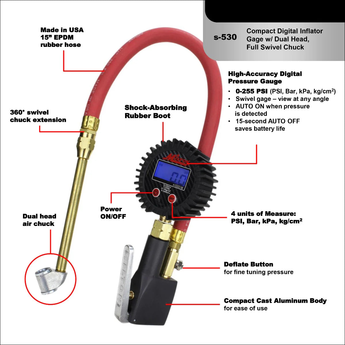 Compact Digital Tire Inflator with Pressure Gauge (255 PSI)