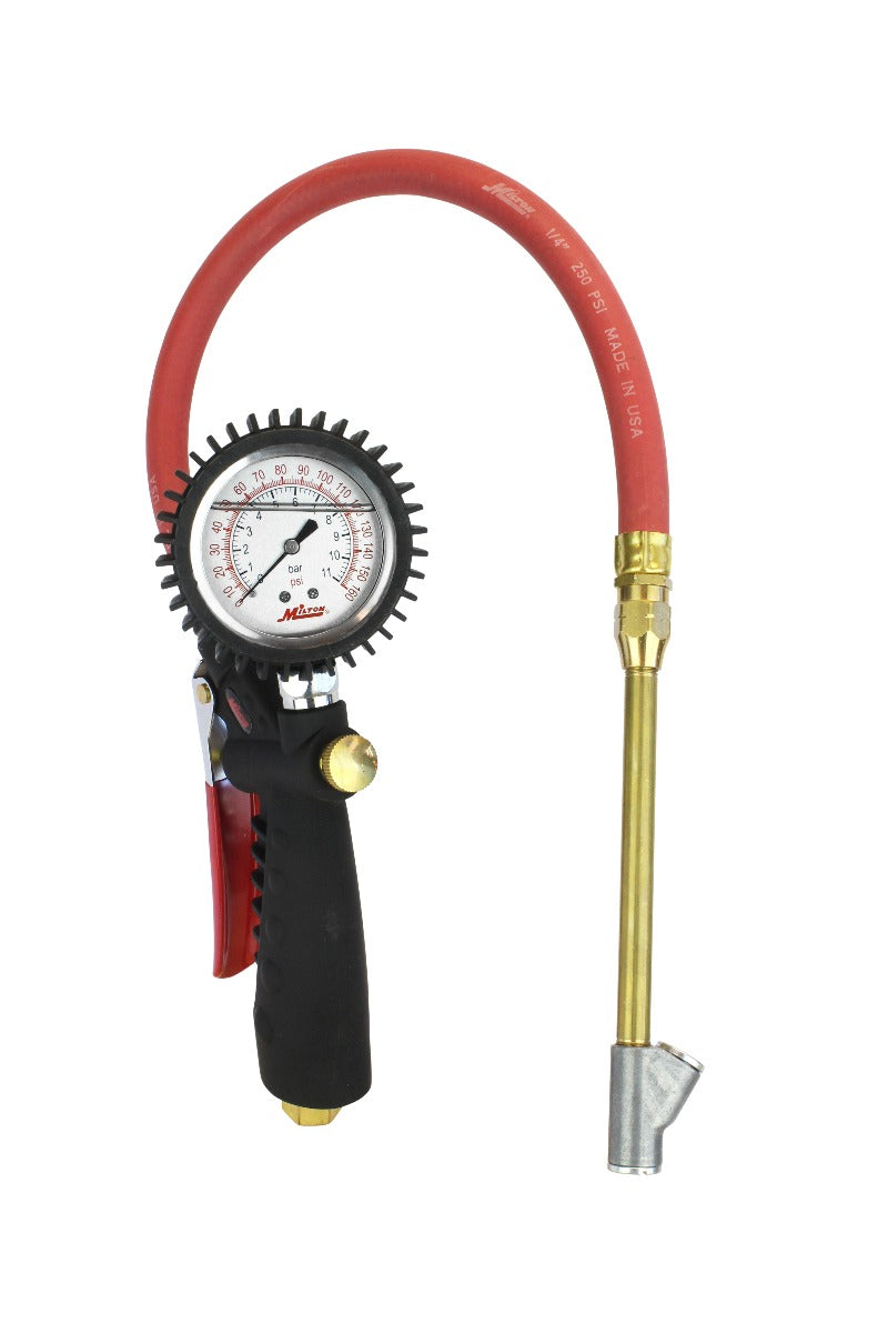 Pro Series Oil-Filled Analog Pistol Grip Tire Inflator/Deflator Pressure Gauge - Dual Head Straight Foot Chuck w/Lock-On Threads, 15