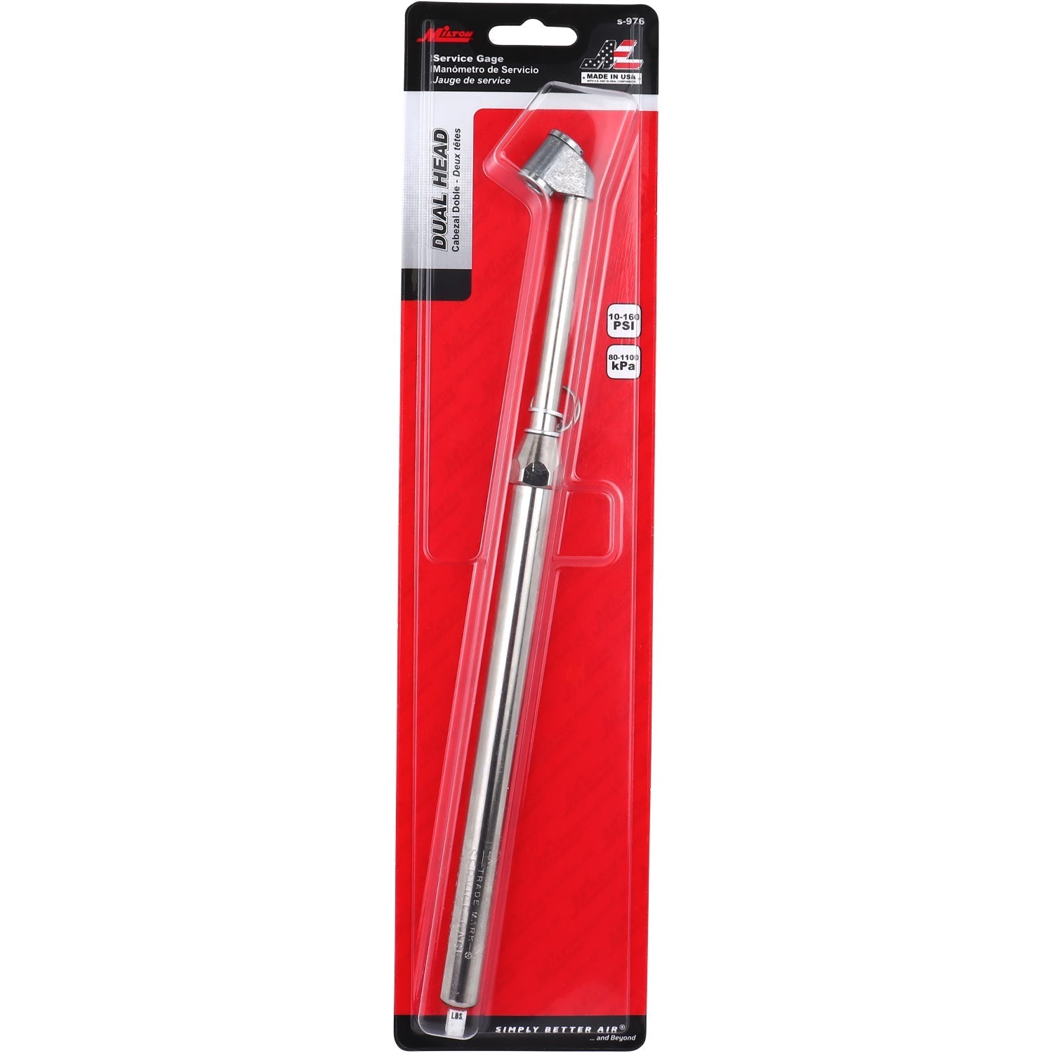 Dual Head Tire Pressure Guage, 10-160 PSI, Dually Tire Pressure Gauge, Truck, Tractor Trailer, RV & Car, S-986