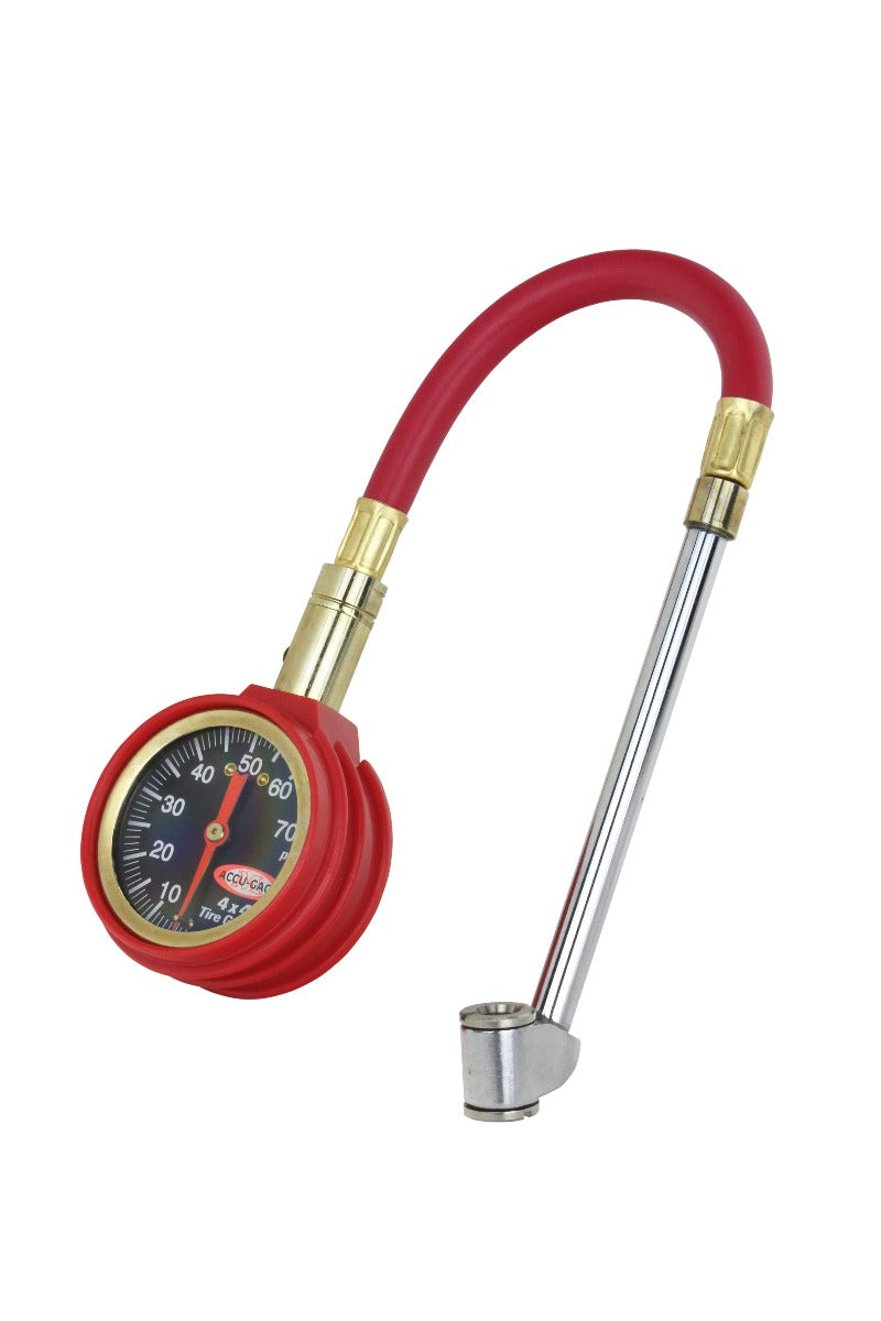 ACCU-GAGE® by Milton® Dial Tire Pressure Gauge with Dual Foot Air Chuck and 11 in. Rubber Hose - ANSI Certified for Motorcycle/Car/Truck Tires (0-75 PSI)
